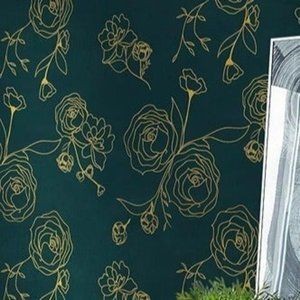 118"x17.3"Peel and Stick Wallpaper Gold and Green Contact Paper Dark Teal Green